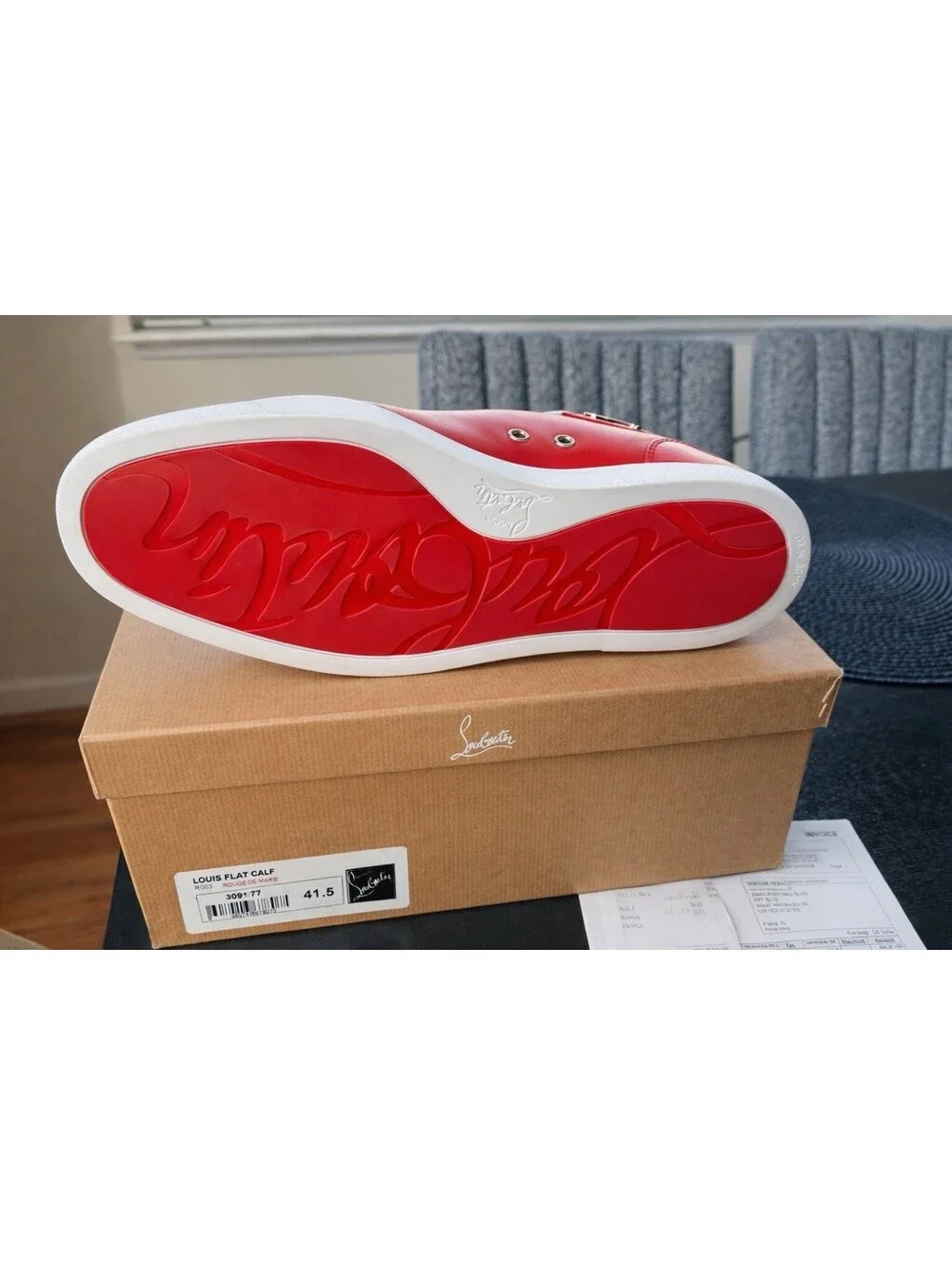 Christian Louboutin Louis Flat Calf Rouge de Mars Sneakers Size 41.5 Excellent